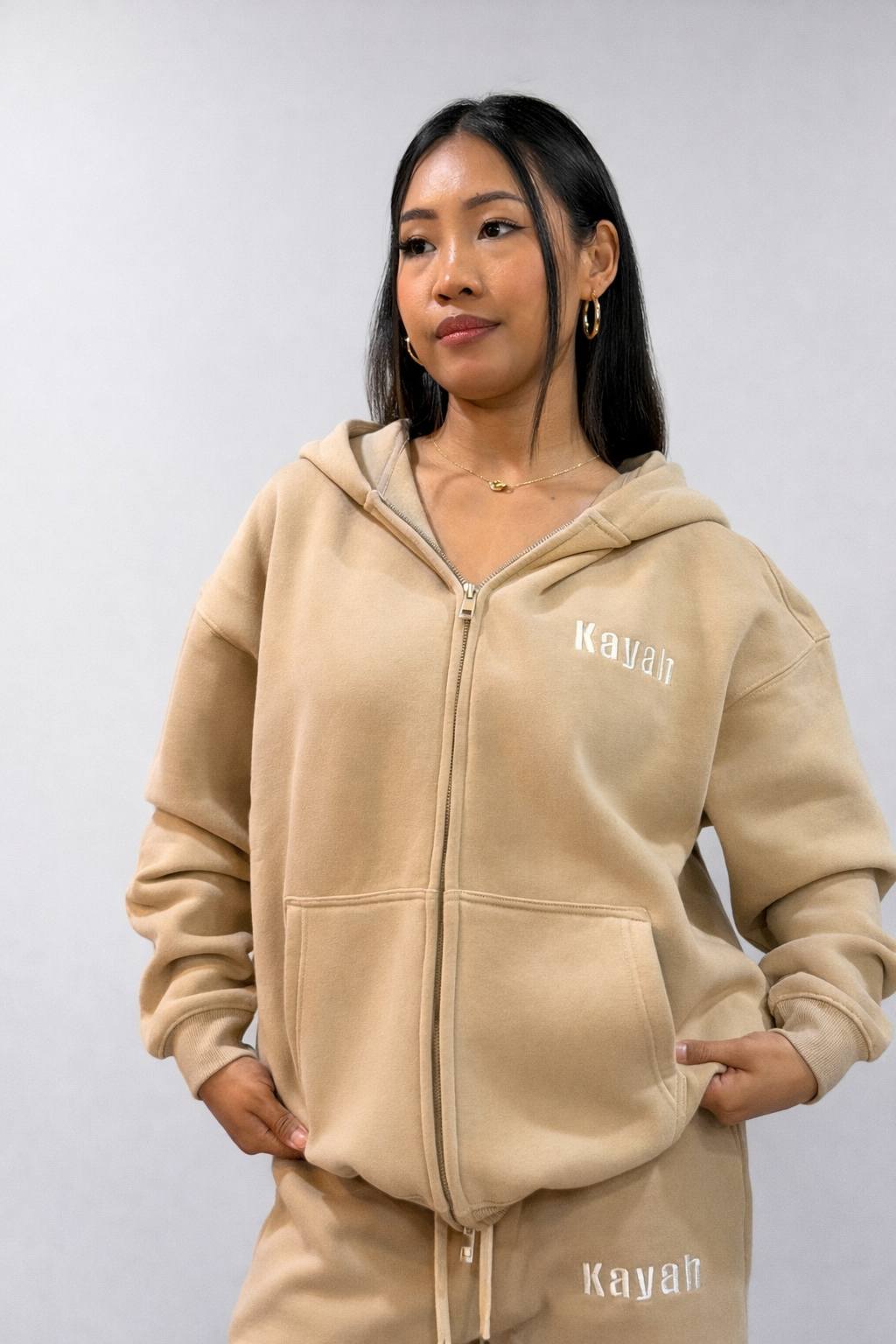 Heavyweight Thickened Zip Hoodie (embroidery design- Front “Kayah”)